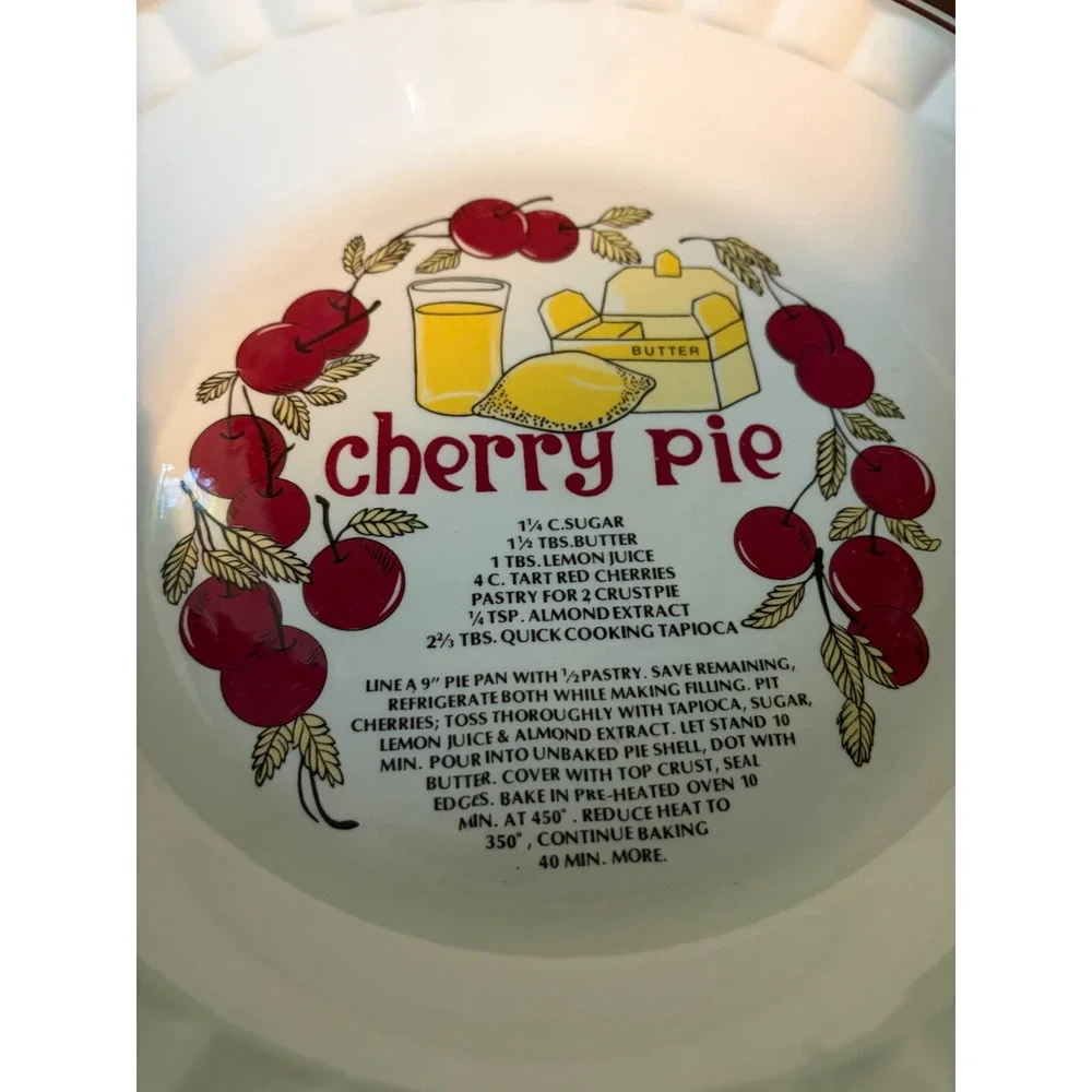 Vintage Ceramic Cherry Pie Recipe Dish